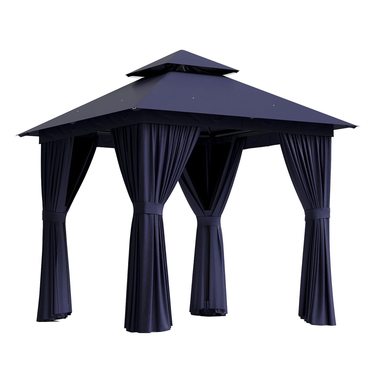Clouddwell 8'x 8' Patio Gazebo Double Roof Protection All-Weather Outdoor Shelter Features Insect Screens & Privacy Curtains Ideal for Backyard, Lawn, (Blue)