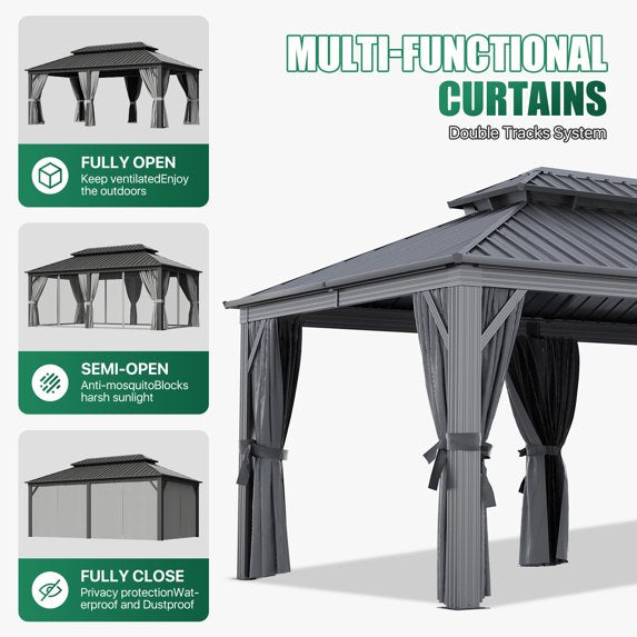 Clouddwell 12' x 20' Gazebo for Patio, Gazebo Pergola with Sloped Roof, Large Wall-Mounted Heavy Duty Awnings, for Deck, Patio and Backyard