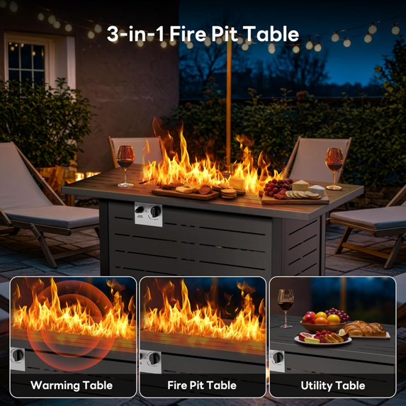 ClouddwellOutdoor 40" 50,000 BTU Propane Gas Fire Pit Table, Ceramic Tabletop and Rattan Weaved Iron Frame, Water-Proof Oxford Cover, Glass Wind Guard