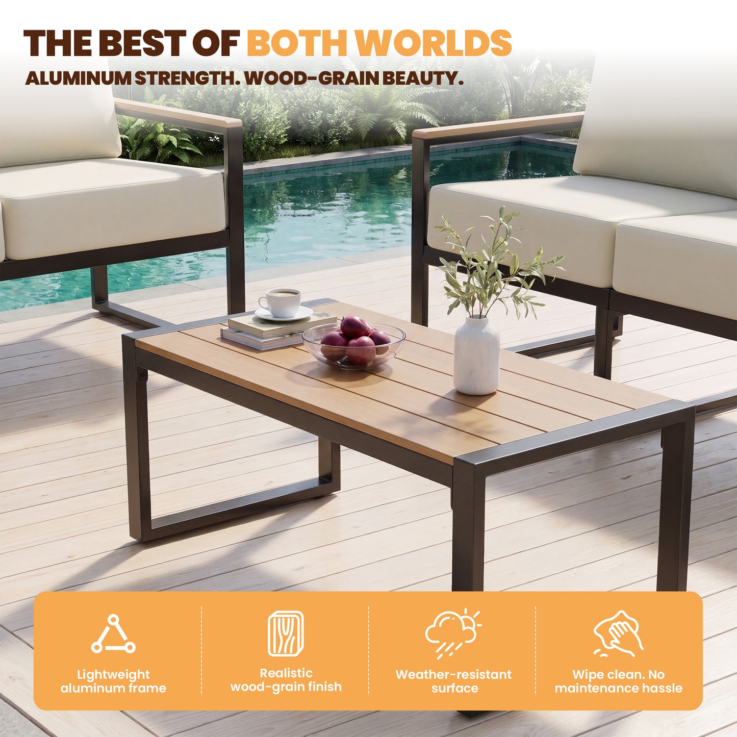 Dateyes 4-Piece Outdoor Patio Furniture Set, Modern Metal Conversation Set for Porch, Deck, Balcony (Beige)