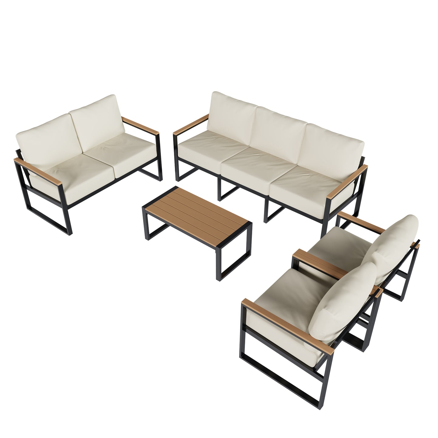 Sumnthink 5-Piece Outdoor Patio Furniture Set, Modern Metal Conversation Set for Porch, Deck, Balcony (Off White)