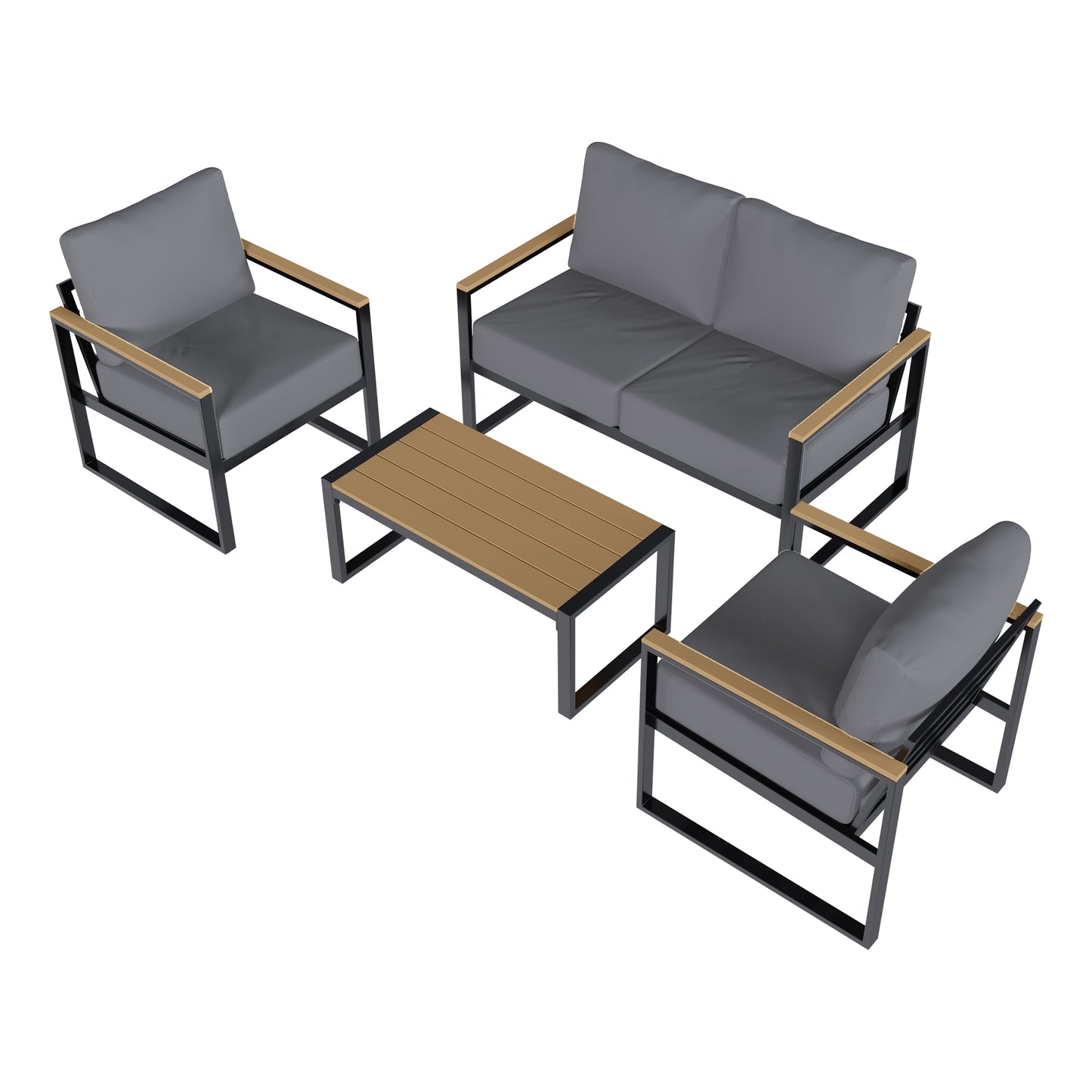Sumnthink 4-Piece Outdoor Patio Furniture Set, Modern Metal Conversation Set for Porch, Deck, Balcony (Dark Grey)
