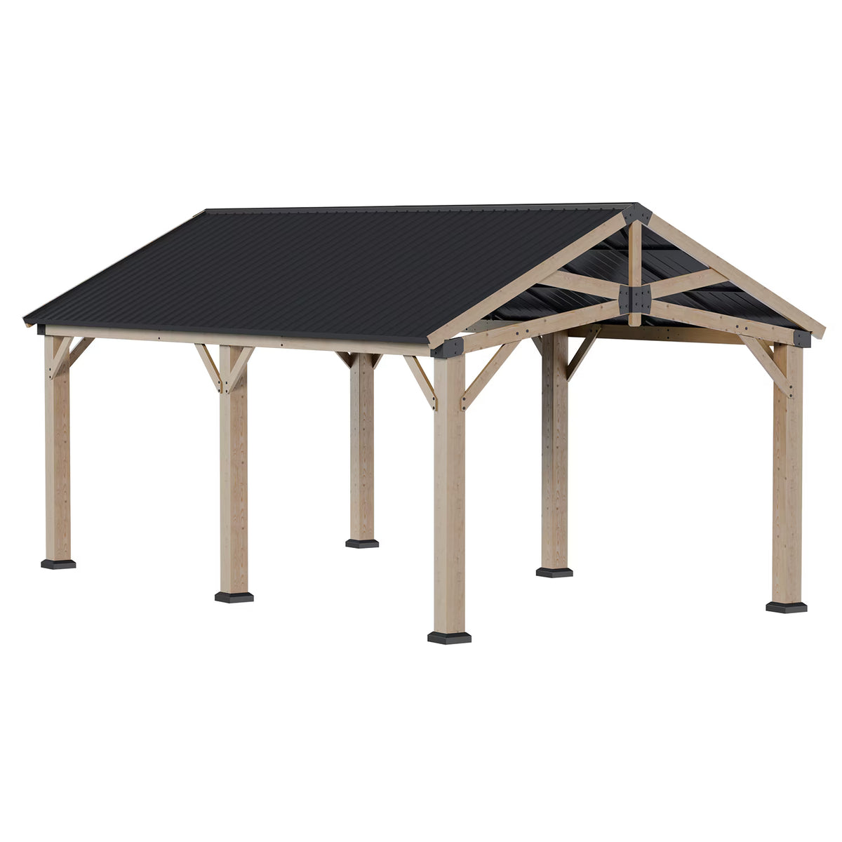 Sunmthink 12' x 20' Cedar Wood Gazebo, Hardtop Gazebo with Galvanized Steel Gable Roof, Permanent Wooden Pavilion for Patio Backyard Lawn Garden