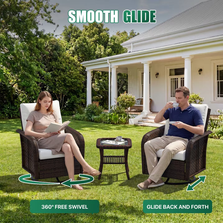 Dateyes 6-Piece Patio Furniture Set, High Back Swivel Rocker Chairs with Thick Cushions, Wicker Rattan Outdoor Sectional Sofa with Ottoman, Beige