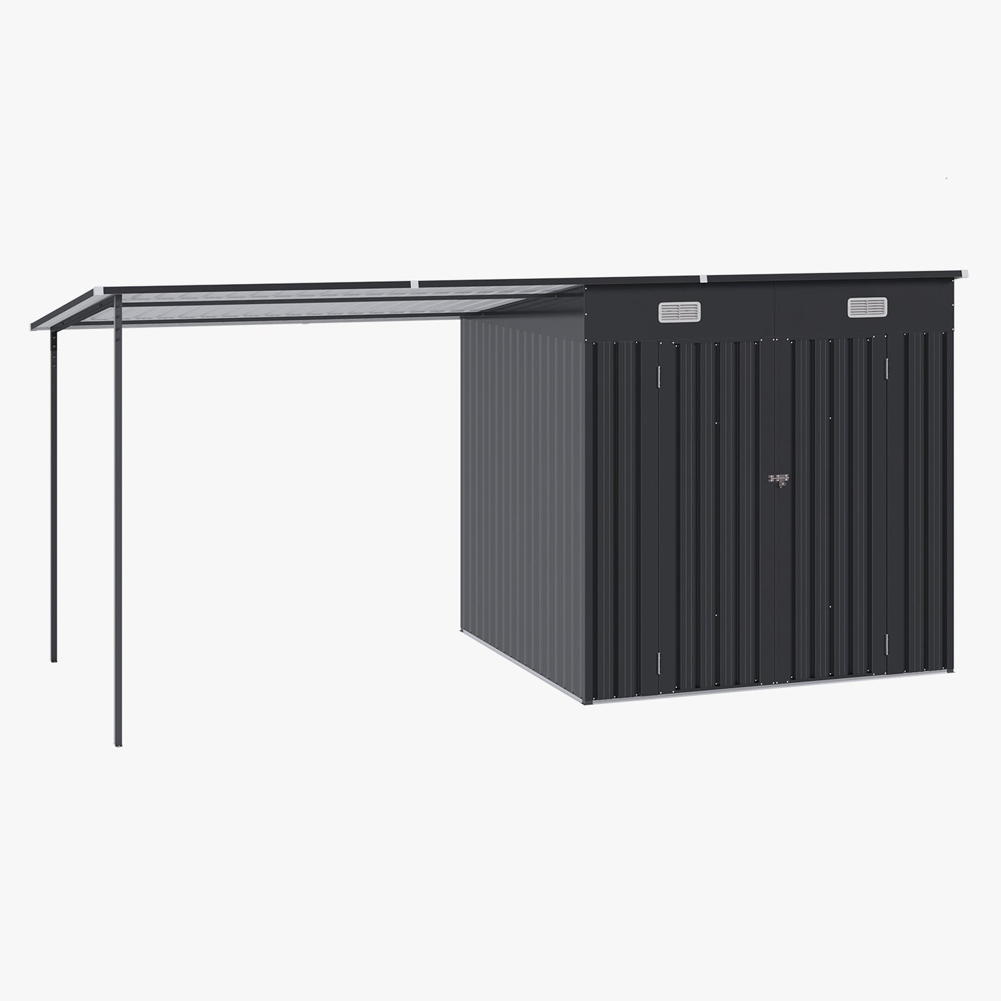 Clouddwell Metal Storage Shed with Hardtop Pergola 14x6 ft 2-in-1, 84 Sq. Ft Outdoor Tool Shed for Backyard