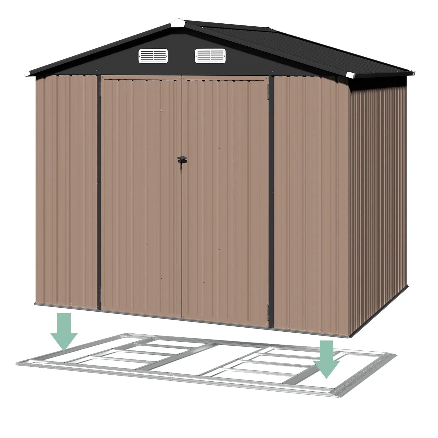 Clouddwell 7.5x5 ft. Outdoor Storage Shed with Base, Brown Metal Garden Shed with Double Lockable Doors for Backyard, Patio