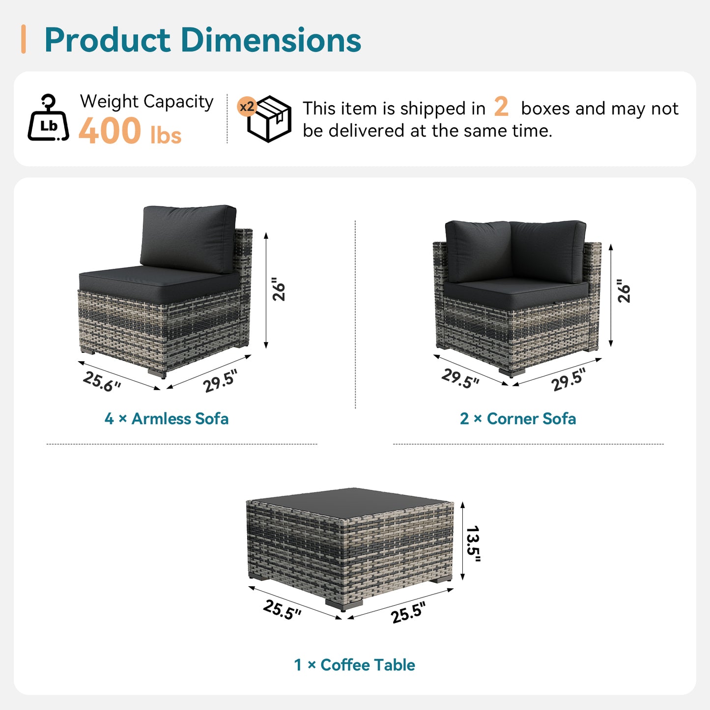 Clouddwell 7 Pieces Patio Conversation Set, Outdoor Sectionals Rattan Wicker Couch Sofa, Black