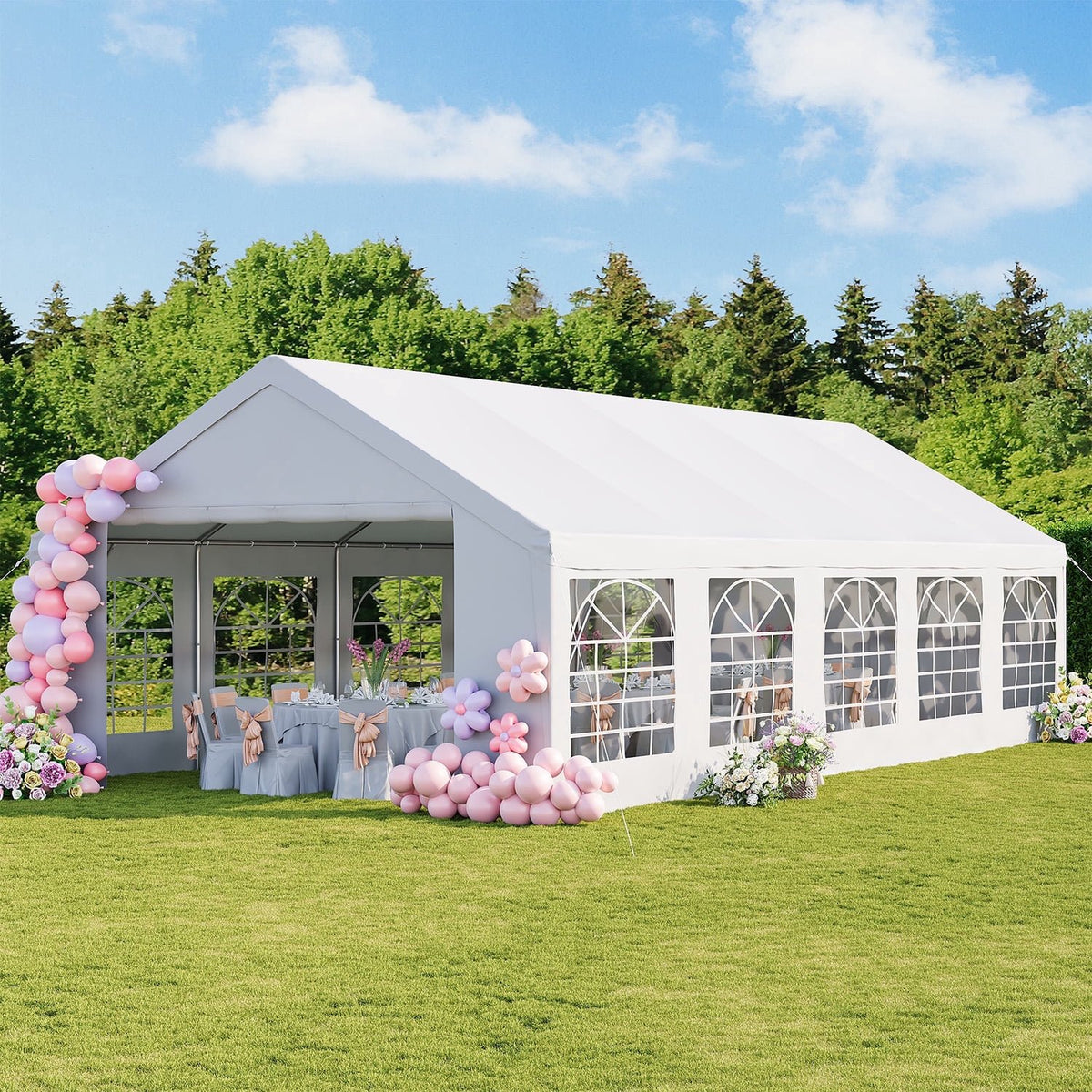Dateyes 32x16 FT Heavy Duty Party Tent with Removable Sidewalls , 512 sq.ft Covered Waterproof Event Canopy for Outdoor Gatherings, Wedding, BBQ, Birthday, Commercial Event