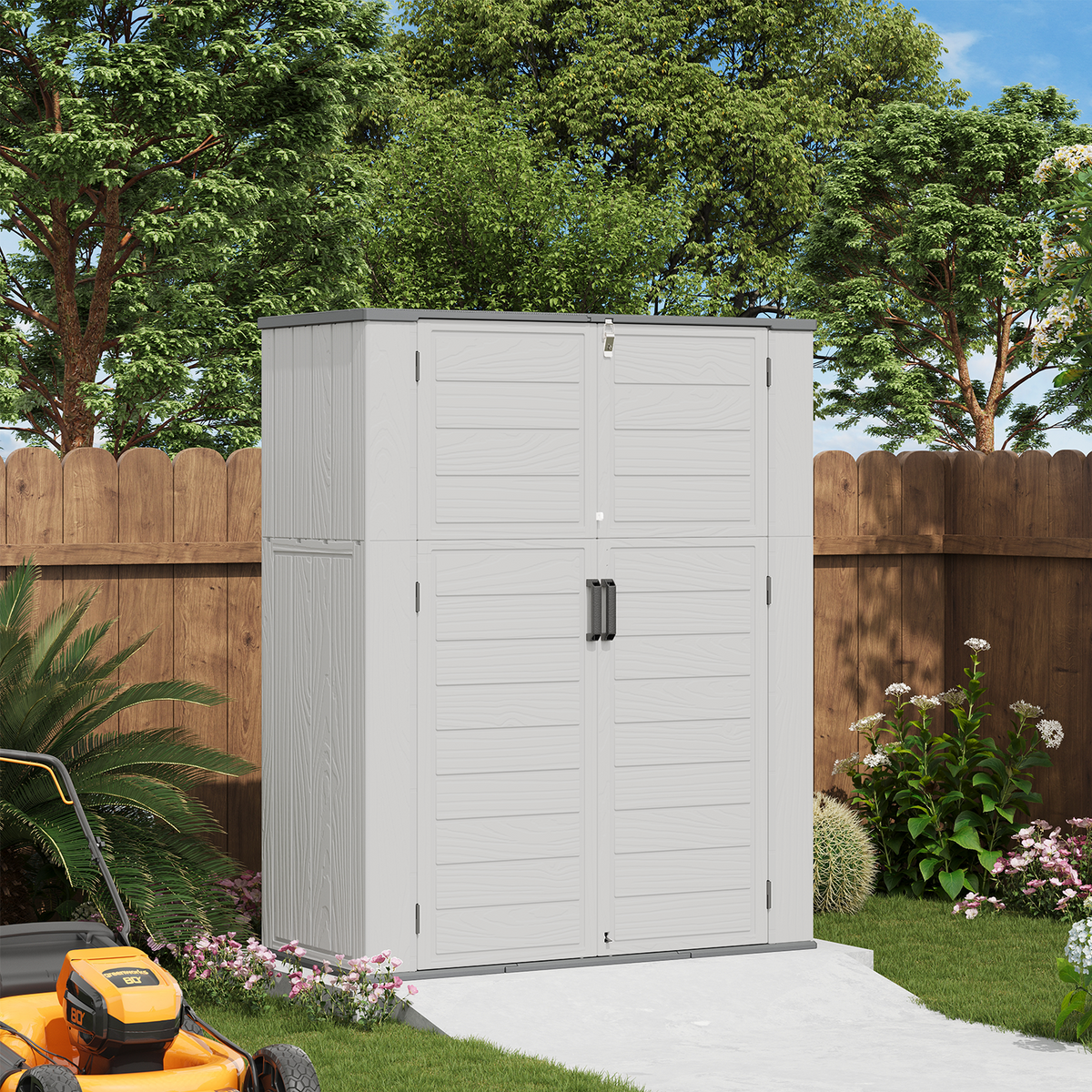Waterproof Resin Outdoor Storage Shed, 5.8 ft x 4.7 ft x 2.2 ft, Garden Organizer for Backyard, White, Sunmthink