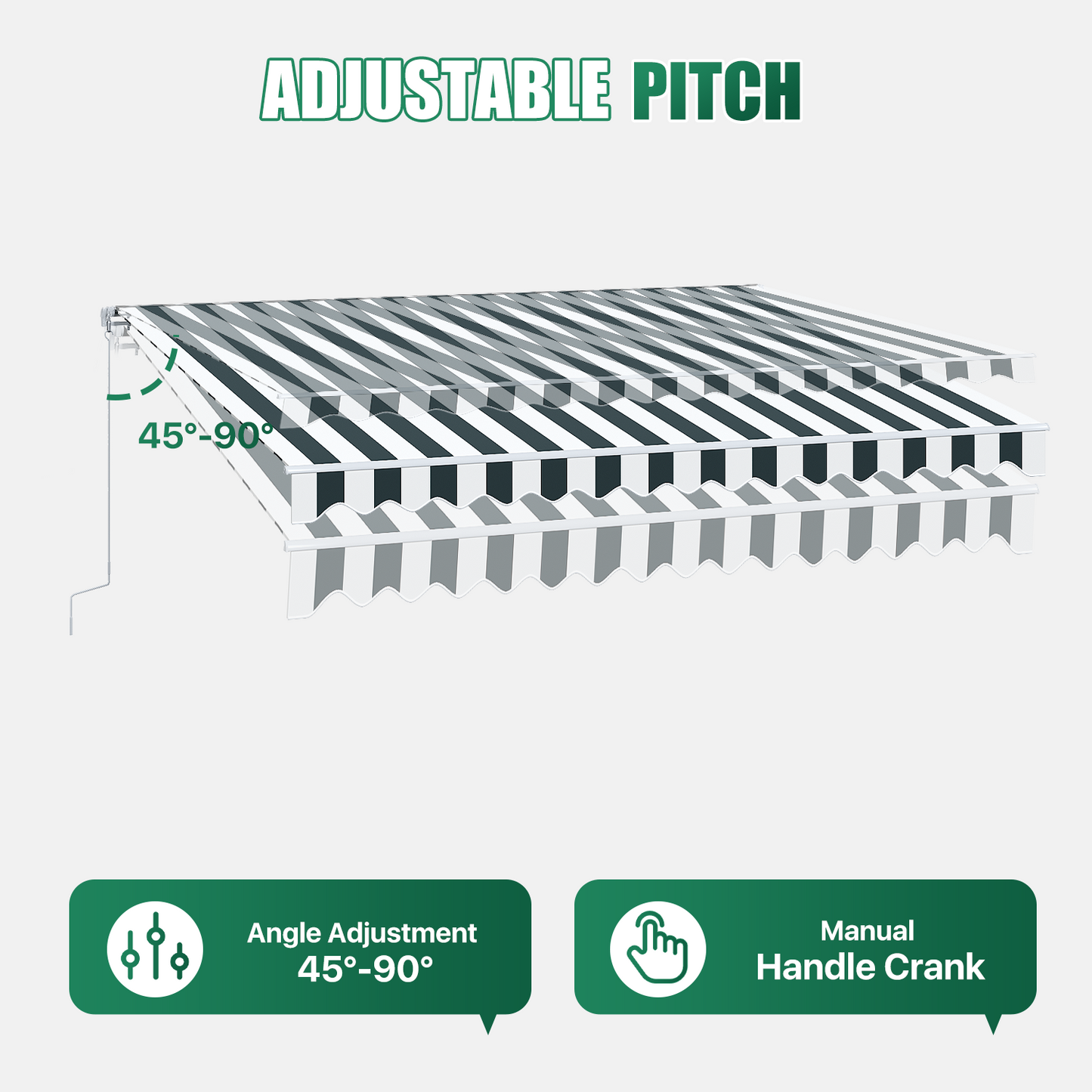 Sunmthink 12x10 FT Manual Retractable Awning, Waterproof Patio Sun Shade Canopy with Crank Handle, PA Coated Polyester for Backyard, Deck & Window, Green