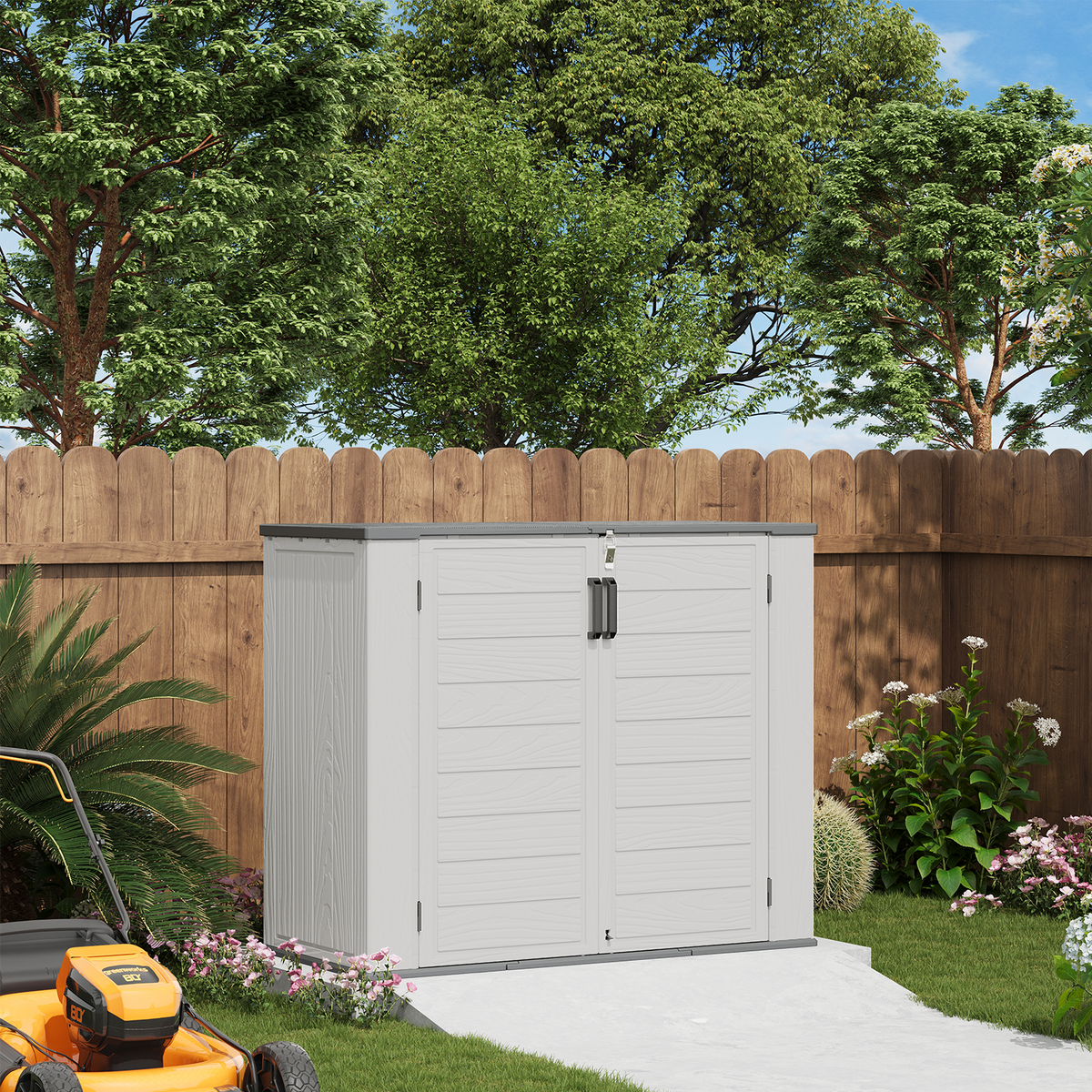 Waterproof Resin Outdoor Storage Shed, 3.9 ft x 4.7 ft x 2.2 ft, Garden Organizer for Backyard, White, Sunmthink