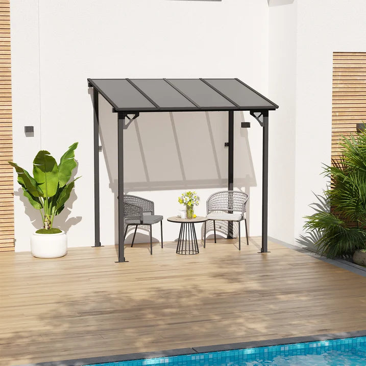 Sunmthink Outdoor Hardtop Gazebo for Patio 8' x 5', Wall-Mounted Lean to Gazebo Pergola with Roof