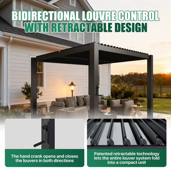 Clouddwell Louvered Pergola with Adjustable Top, 10'x10' Outdoor Metal Pergola, Gray, for Patio, Garden and Backyard
