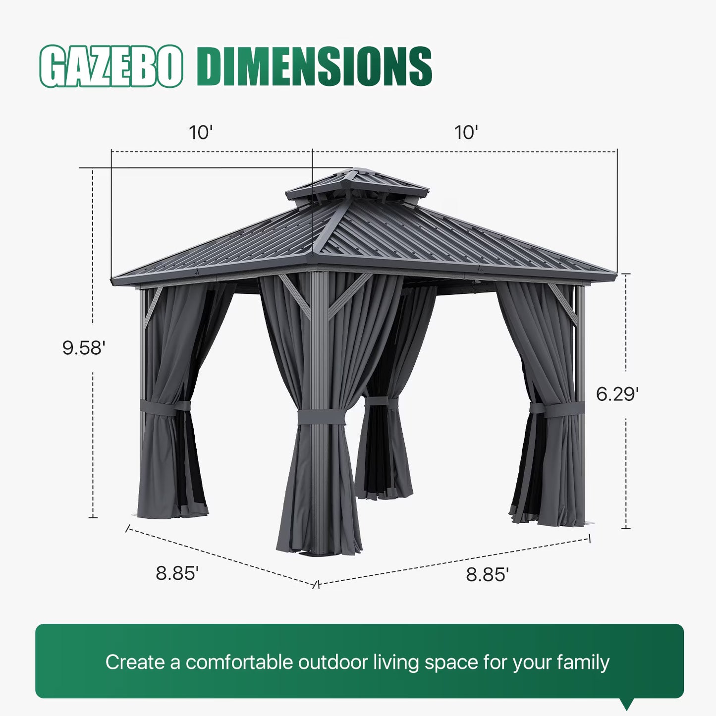 Clouddwell 10' x 10' Gazebo for Patio, Gazebo Pergola with Sloped Roof, Large Wall-Mounted Heavy Duty Awnings, for Deck, Patio and Backyard,Gray