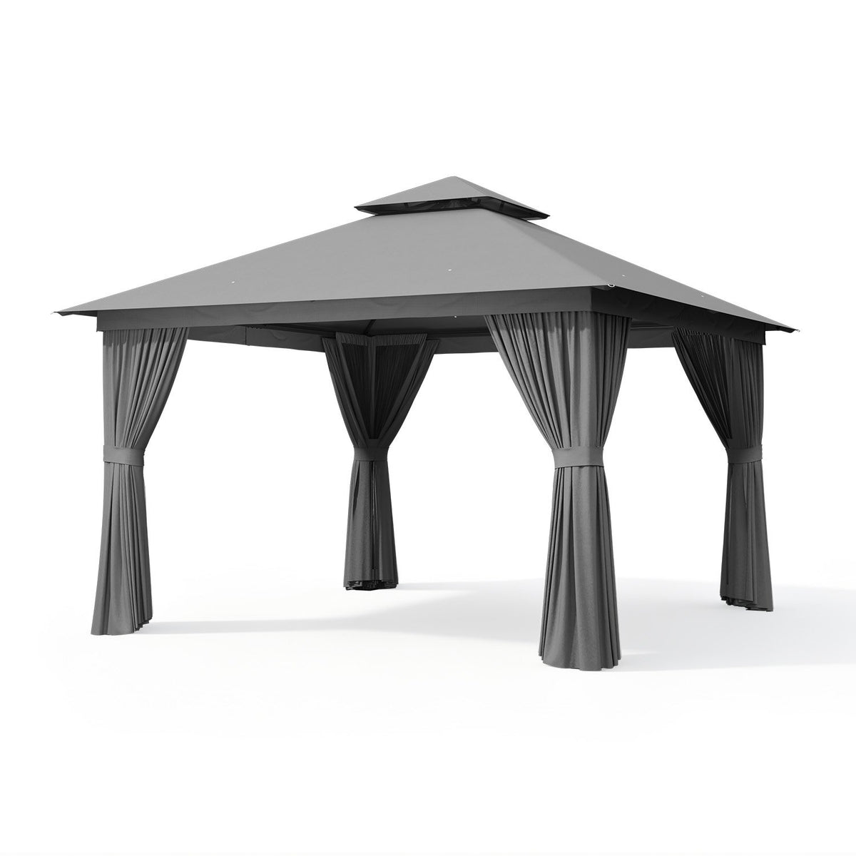 Sunmthink Outdoor Gazebo for Patio 12'x12', Metal Frame Canopy with Double Roofs, Heavy Duty Party Tent and Shelter with Mosquito Netting and Privacy Screen for Backyard,Garden,Deck (Gray)