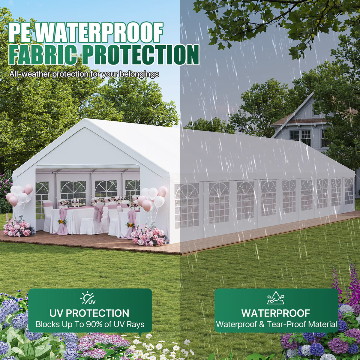 Lazysunsets Heavy Duty 20X60FT Party Tent, Large Outdoor Wedding Tent with Removable Sidewalls & Sandbags, Commercial Wedding Large Tent,Carport, BBQ,UV 50+, Waterproof, White