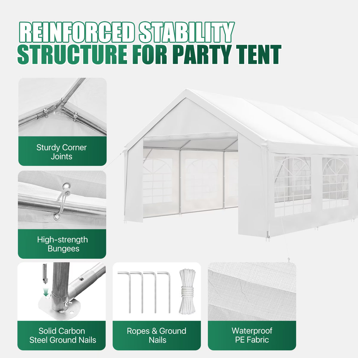 LazySunsets 32*16FT Party Tent,Heavy Duty Outdoor Awning Tent,with Removable Sidewalls, Commercial Wedding Big Tent,Carport, BBQ,UV 50+, Waterproof, White