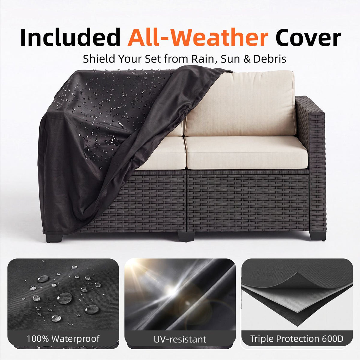 Dateyes 7 Seats Patio Furniture Set, Rattan Wicker Outdoor Conversation Sectional Sofa Set with Storage Coffee Table and Waterproof Cover,Beige