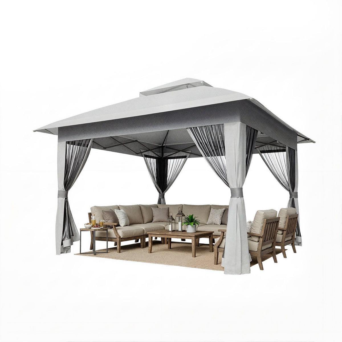 Dateyes 12x12 FT Pop Up Gazebo, Outdoor Gazebo Canopy with Mosquito Netting, 3 Adjustable Heights, Portable Patio Gazebo Tent for Backyard, Patio, Gray