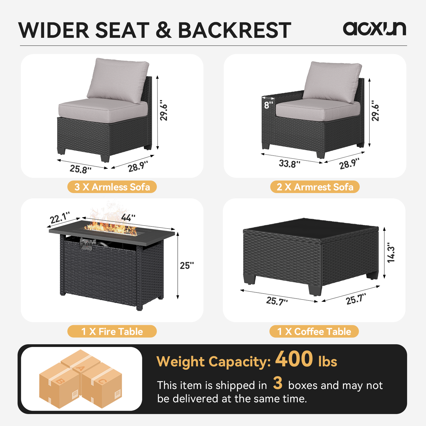 Clouddwell 7-Piece Outdoor Patio Set,4-Inch Thickened Cushions, All-Weather Wicker Sectional with Fire Table, Coffee Table & Custom Protective Cover Gray