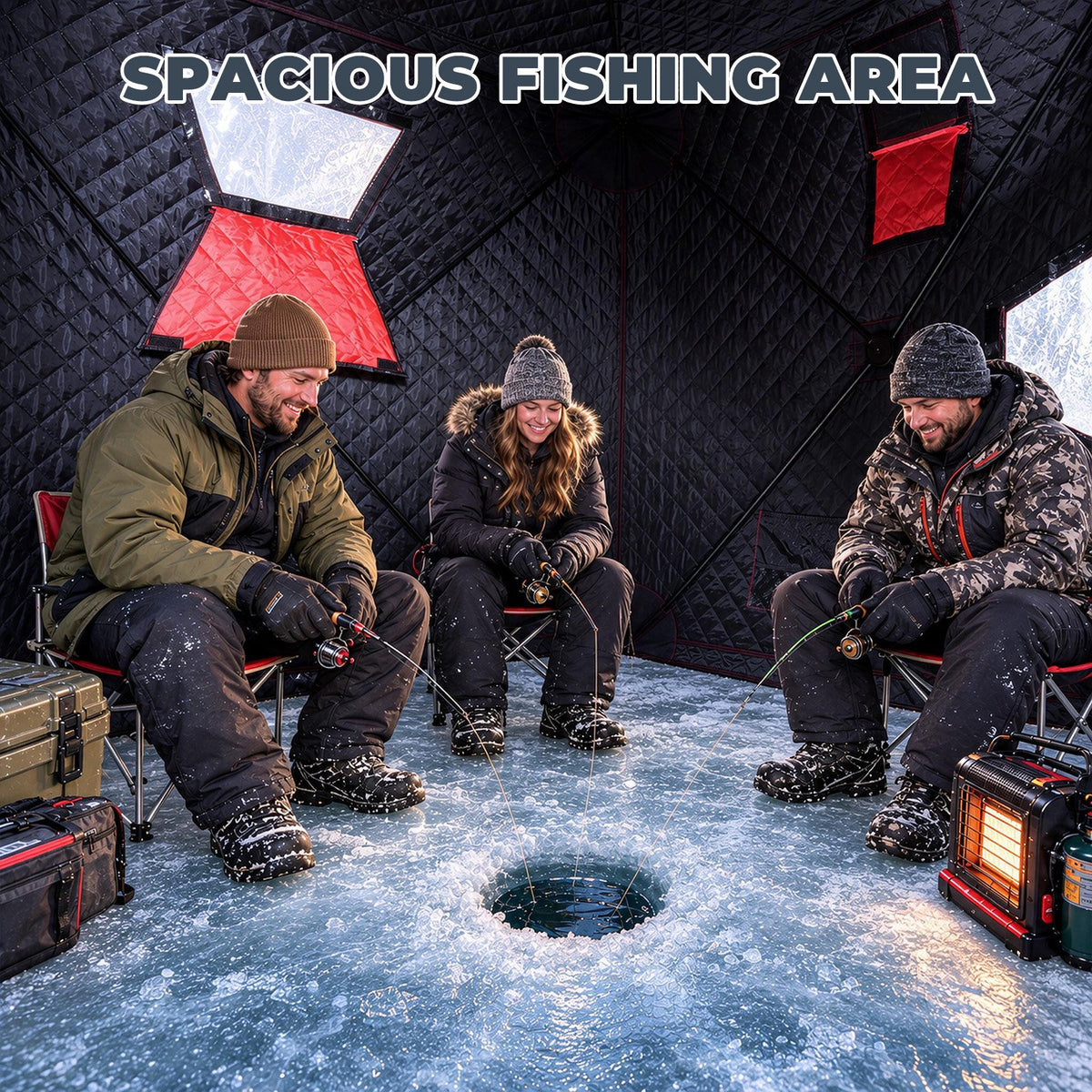 Dateyes Pop Up Ice Fishing Shelter, Insulated Ice Fishing Tent for 2-3 People, 420D Insulated Fabric, 70"x70"x78" 35 sq.ft Fishing Area, Red