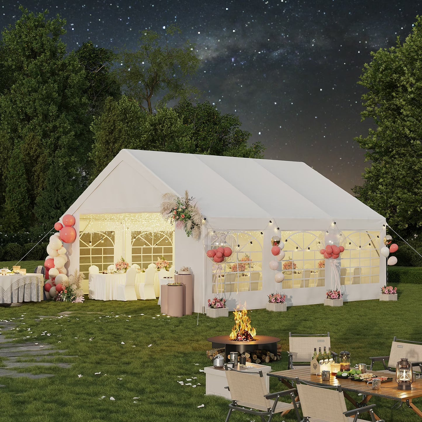 Dateyes Wedding & Event Tent, 20x20 FT White Canopy with Removable Sidewalls, Waterproof Party Tent for Outdoor Gatherings, BBQ, Birthday, Camping