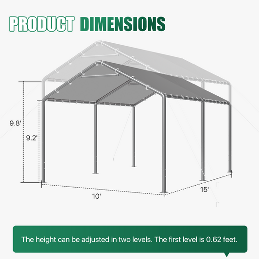 10x15 Ft Heavy Duty Carport, Portable Carport with Waterproof UV Resistant&Galvanized Steel Frame, Outdoor Car Canopy Shelter for Vehicle, Truck, Boat & Party Tent, Gray