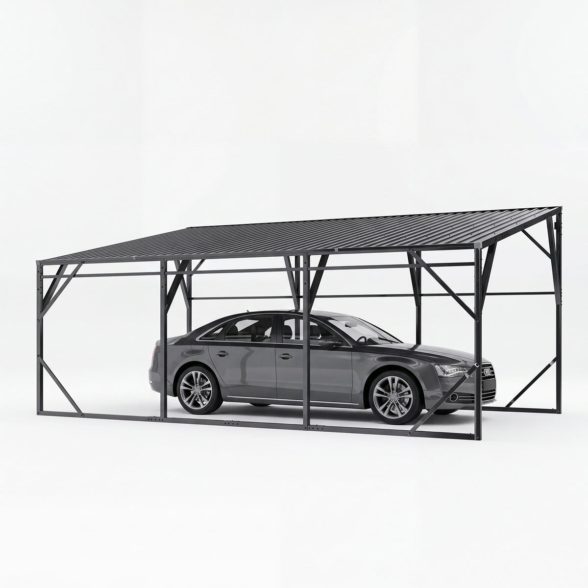 Dateyes 12x20 FT Lean-to Metal Carport, Wall-Mounted Metal Vehicle Shelter, Heavy Duty Carport with Reinforced Frame & Galvanized Roof, Black