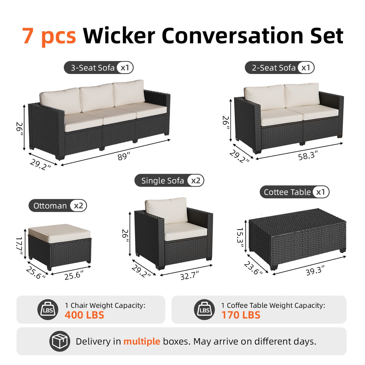 Dateyes 9 Seats Patio Furniture Set, Rattan Wicker Outdoor Conversation Sectional Sofa Set with Storage Coffee Table and Waterproof Cover,Beige