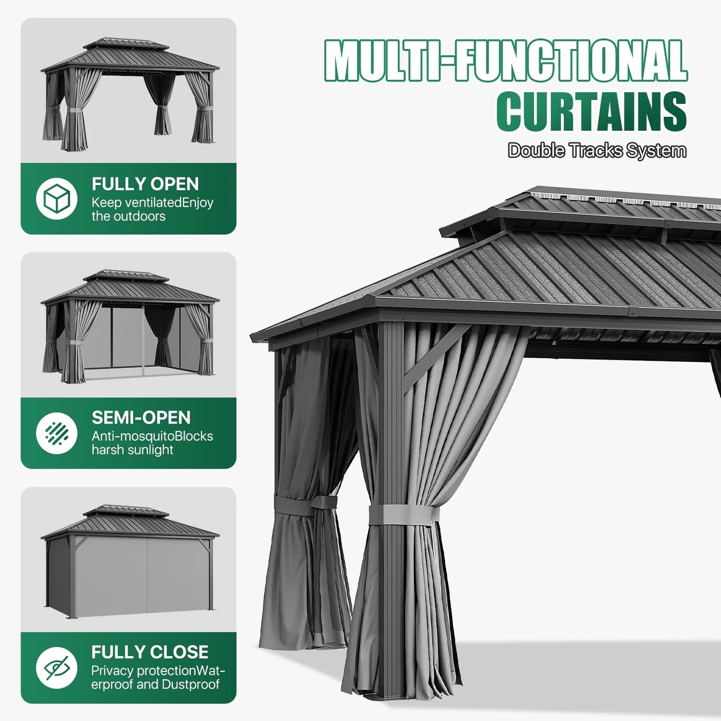 Clouddwell 10' x 14' Gazebo for Patio, Gazebo Pergola with Sloped Roof, Large Wall-Mounted Heavy Duty Awnings, for Deck, Patio and Backyard