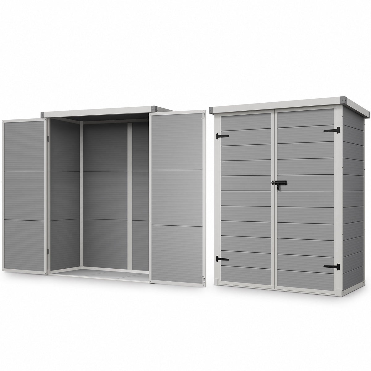 Dateyes 4.4X2.2 FT Resin Outdoor Storage Shed, 48 Cu.ft Waterproof Plastic Storage Sheds with Floor, Weather-Resistant Vertical Outdoor Storage Cabinet with Lockable Doors, Gray