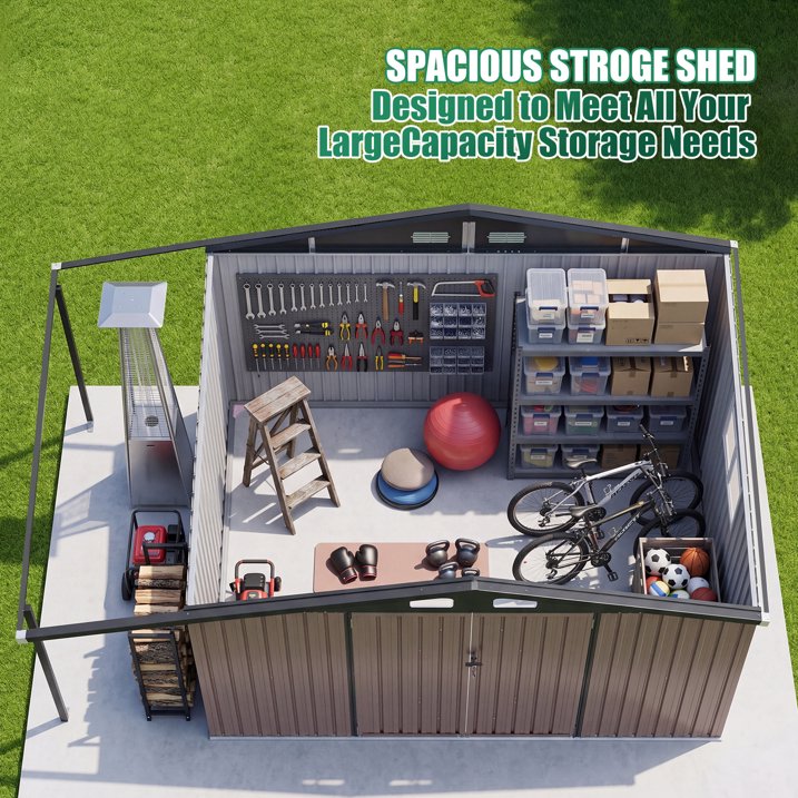 Clouddwell Metal Storage Shed with Hardtop Pergola 12x8 ft 2-in-1,91 Sq. Ft Outdoor Tool Shed for Backyard