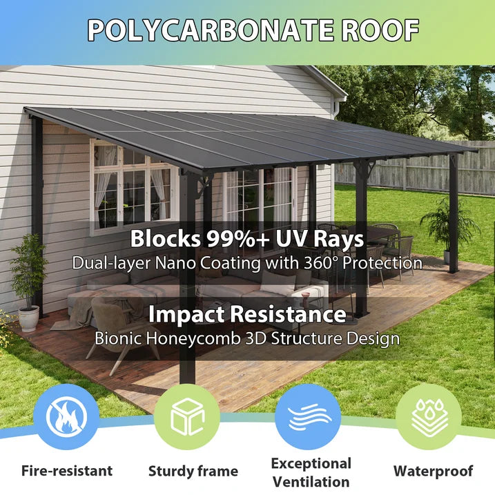 AOXUN 10' x 20' Hardtop Gazebo Outdoor Aluminum Pergola For Garden, Patio, Backyard-Black