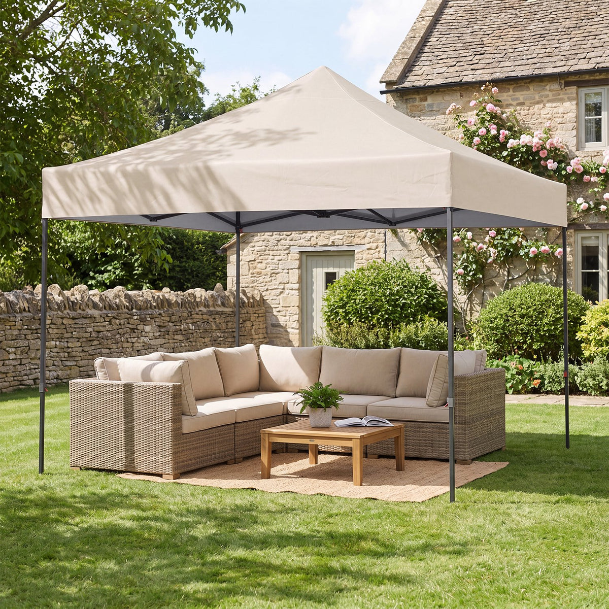 Dateyes 10x10FT Pop Up Canopy, Outdoor Canopy Tent with Carry Bag, Easy Setup Portable Instant Canopy with 4 Sandbags and 8 Stakes for Outdoor Events, Parties, Beach, Backyard, Lawn, Beige