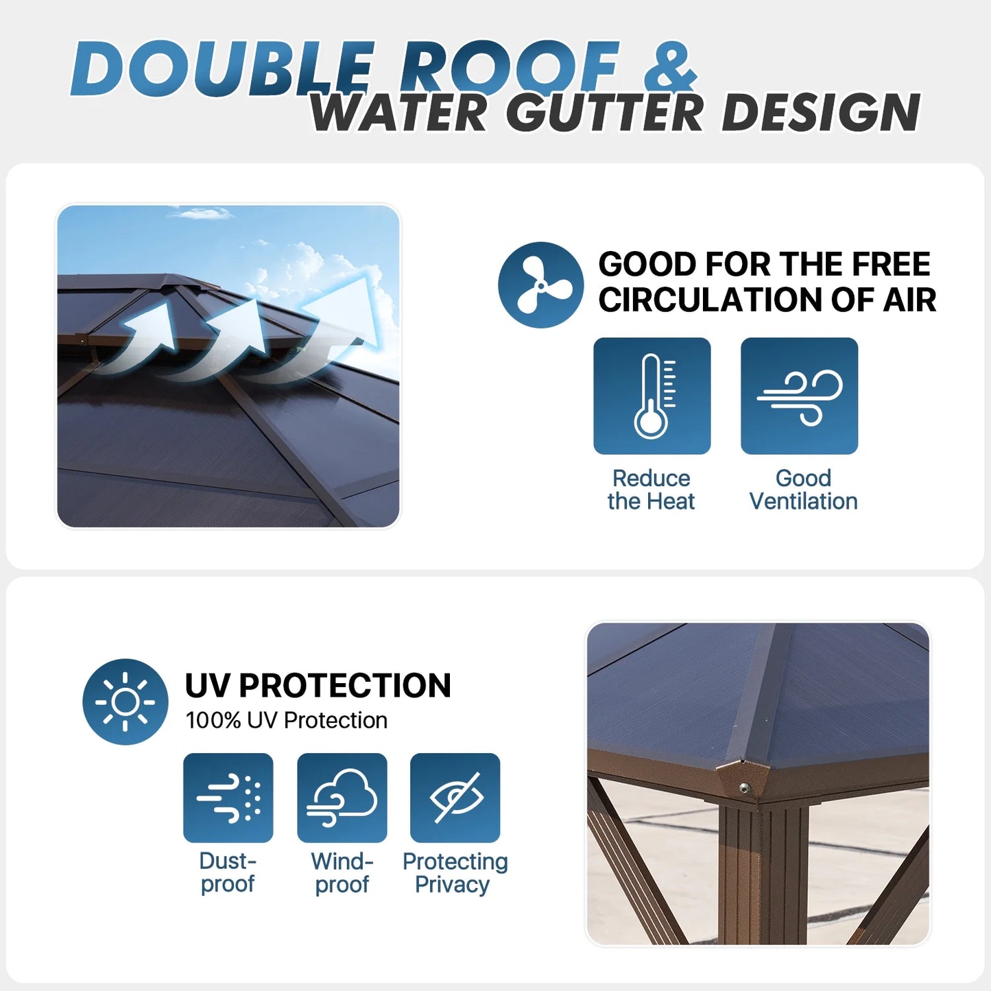 Sunmthink 10'x12' Hardtop Steel Gazebo - Durable Polycarbonate Double-Roof Design with Included Privacy Curtains & Bug Netting - Ideal for Gardens, Patios and Backyards (Brown)