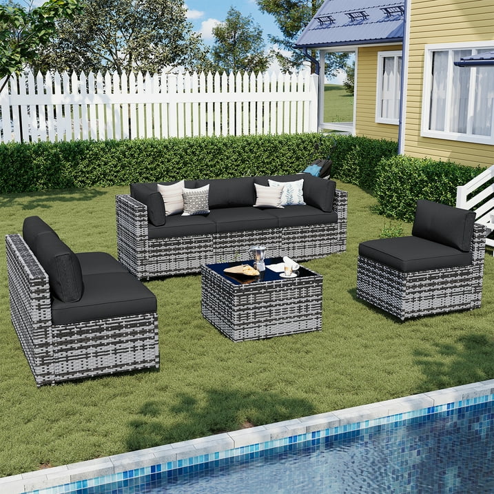 Sunmthink 7-Piece Wicker Patio Furniture Sets, Outdoor Conversation Set with 4 Inches Thick Cushions and Waterproof Cover
