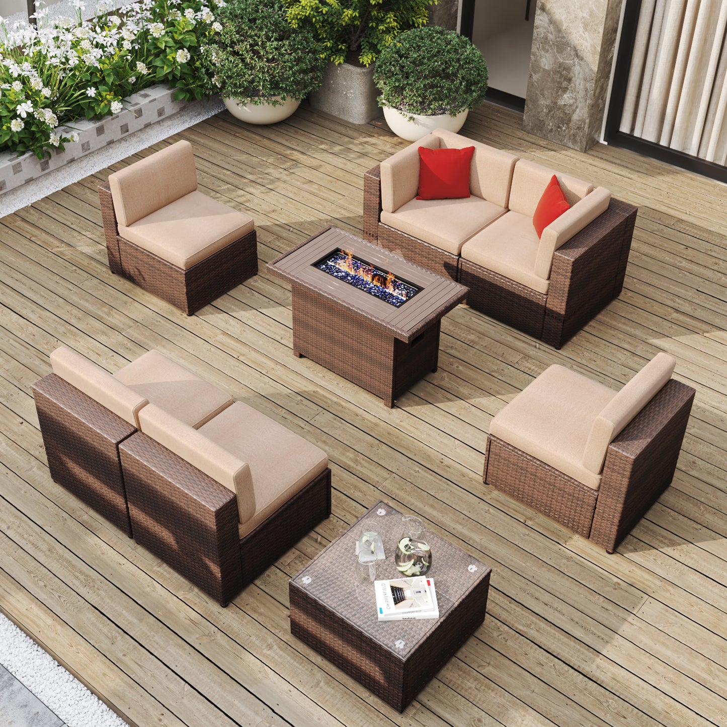 Clouddwell Casablanca 7-Piece Modular Rattan Seating Set with Coffee Table