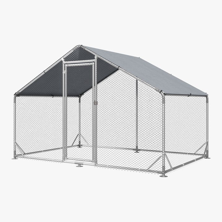 Clouddwell Large Metal Chicken Coop Duck House with Waterproof Spire Roof, Outdoor Poultry Walk-in Run Cage - 9.8' L x6.6' W x 6.4' H