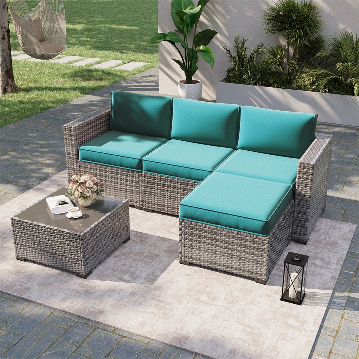 Clouddwell 7-Piece Premium Outdoor Cushion Set, High-Resilience Waterproof Cushions for 4-Seat Wicker Sectional(Sky Blue)