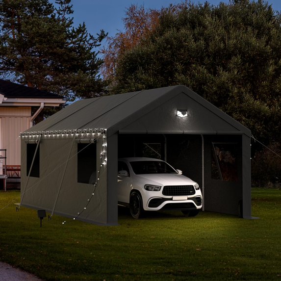 Clouddwell 12x20 Carport Canopy, Heavy Duty Car Port, Portable Car Ports Garage with 2 Roll-Up Zipper Drive Through Doors, Grey
