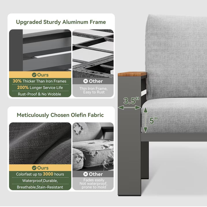 Clouddwell 4-Seats Outdoor Patio Sectional Set with Coffee Table & Cushions - Aluminum Furniture for Terrace/Garden/Poolside (Gray)