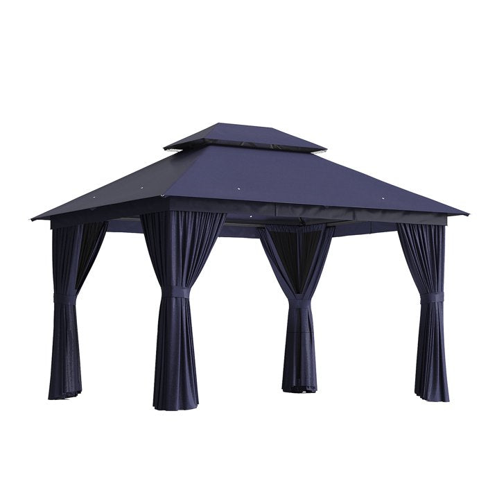 Clouddwell 10'x 12' Patio Gazebo Double Roof Protection All-Weather Outdoor Shelter Features Insect Screens & Privacy Curtains Ideal for Backyard, Lawn, (Blue)