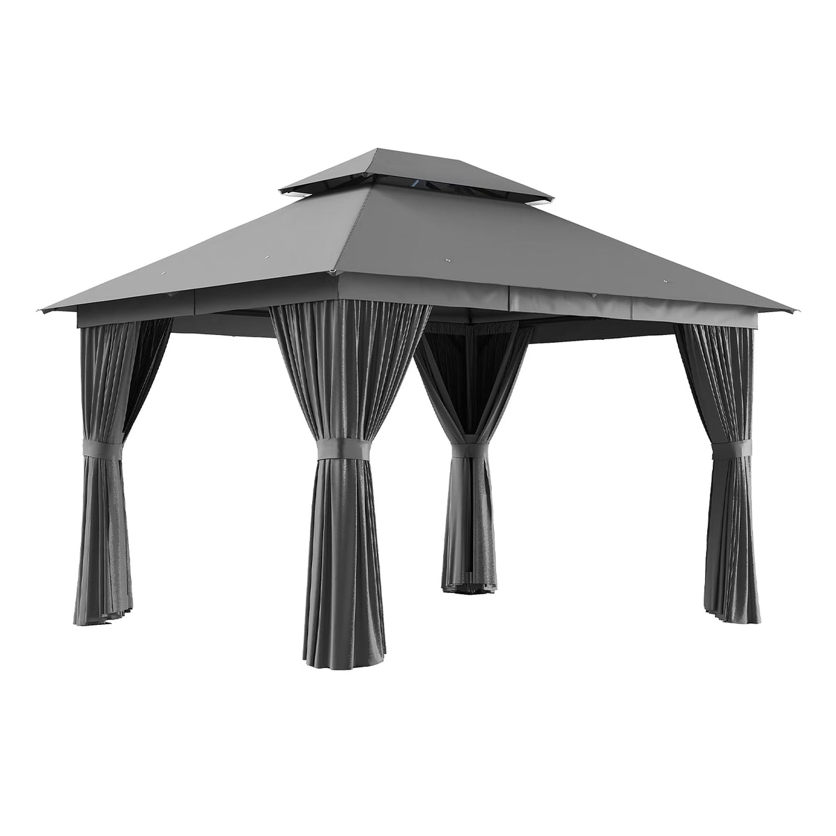 Dateyes 10x12 FT Outdoor Gazebo, Double Roof Patio Shelter with Netting Screens and Privacy Curtains, Heavy-Duty Weatherproof Canopy for Backyard, Deck, and Lawn, Gray
