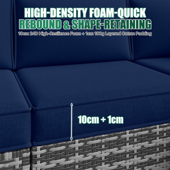 Clouddwell 9-Piece Premium Outdoor Cushion Set, High-Resilience Waterproof Cushions for 4-Seat Wicker Sectional, Comfort Upgrade (Navy Blue)