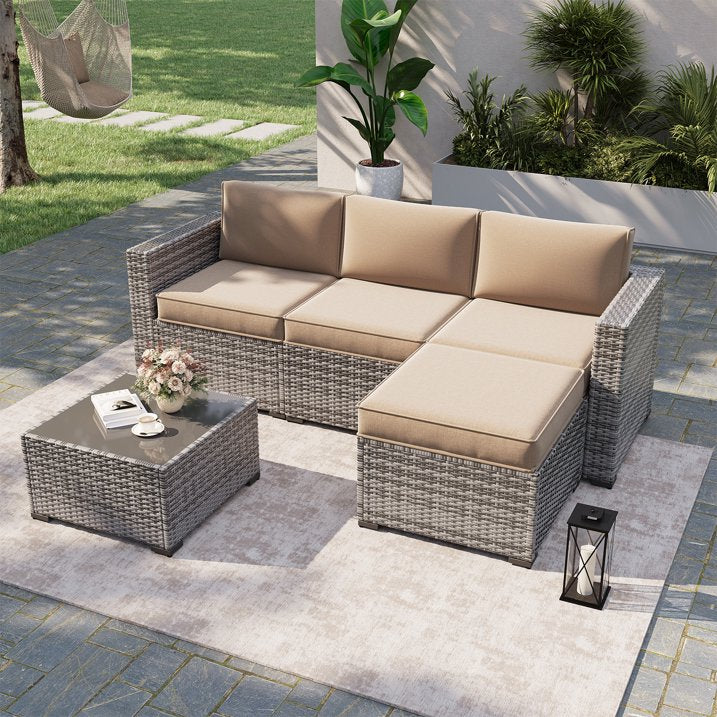 Clouddwell 7-Piece Premium Outdoor Cushion Set, High-Resilience Waterproof Cushions for 4-Seat Wicker Sectional(Off-White)