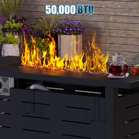 LazySunsets 42" Outdoor Propane Fire Pit Table, 50000 BTU Auto Start Steel Fire Table, 2-in-1 with Removable Tabletop & All-Weather Waterproof Cover for Garden Backyard Patio, Black