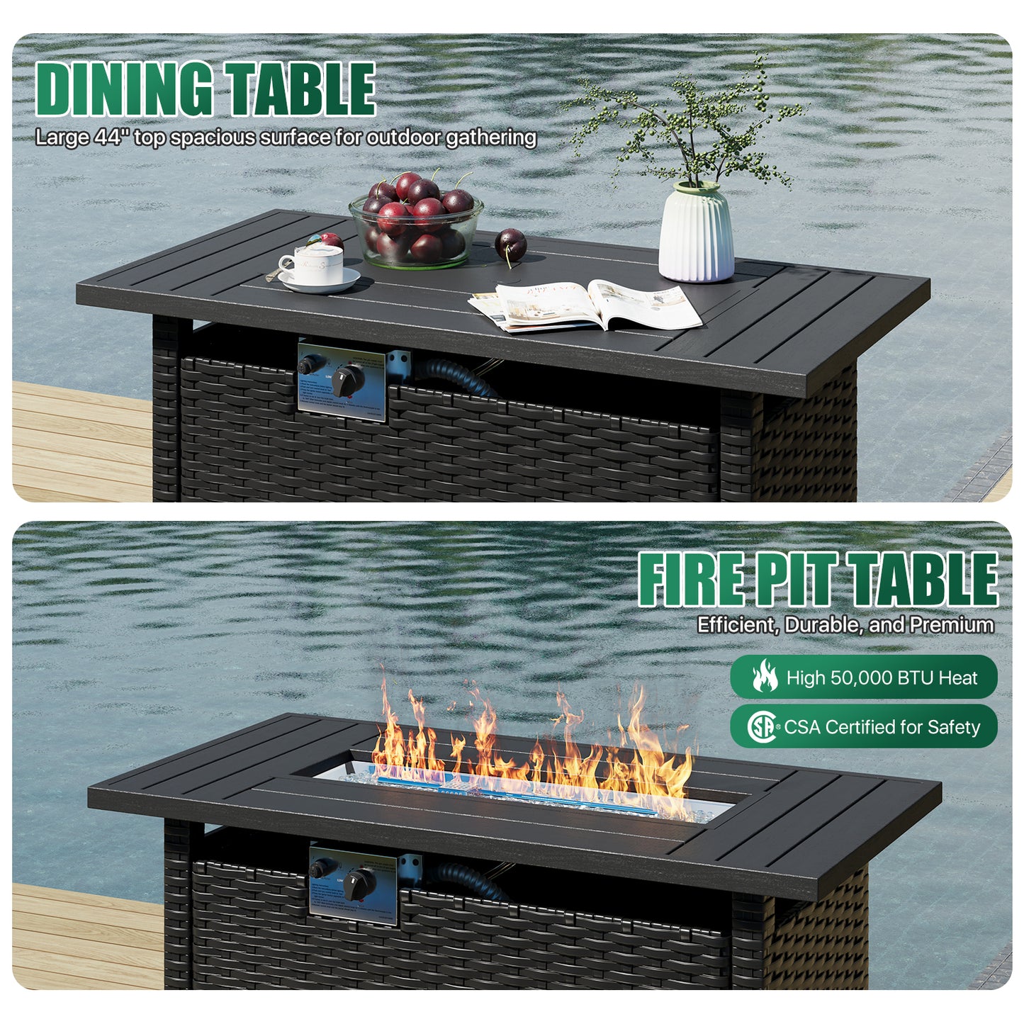 Clouddwell 10 Pieces Outdoor Patio Furniture Set, Rattan Wicker Sectional Swivel Rocker Chairs Sets with Fire Pit