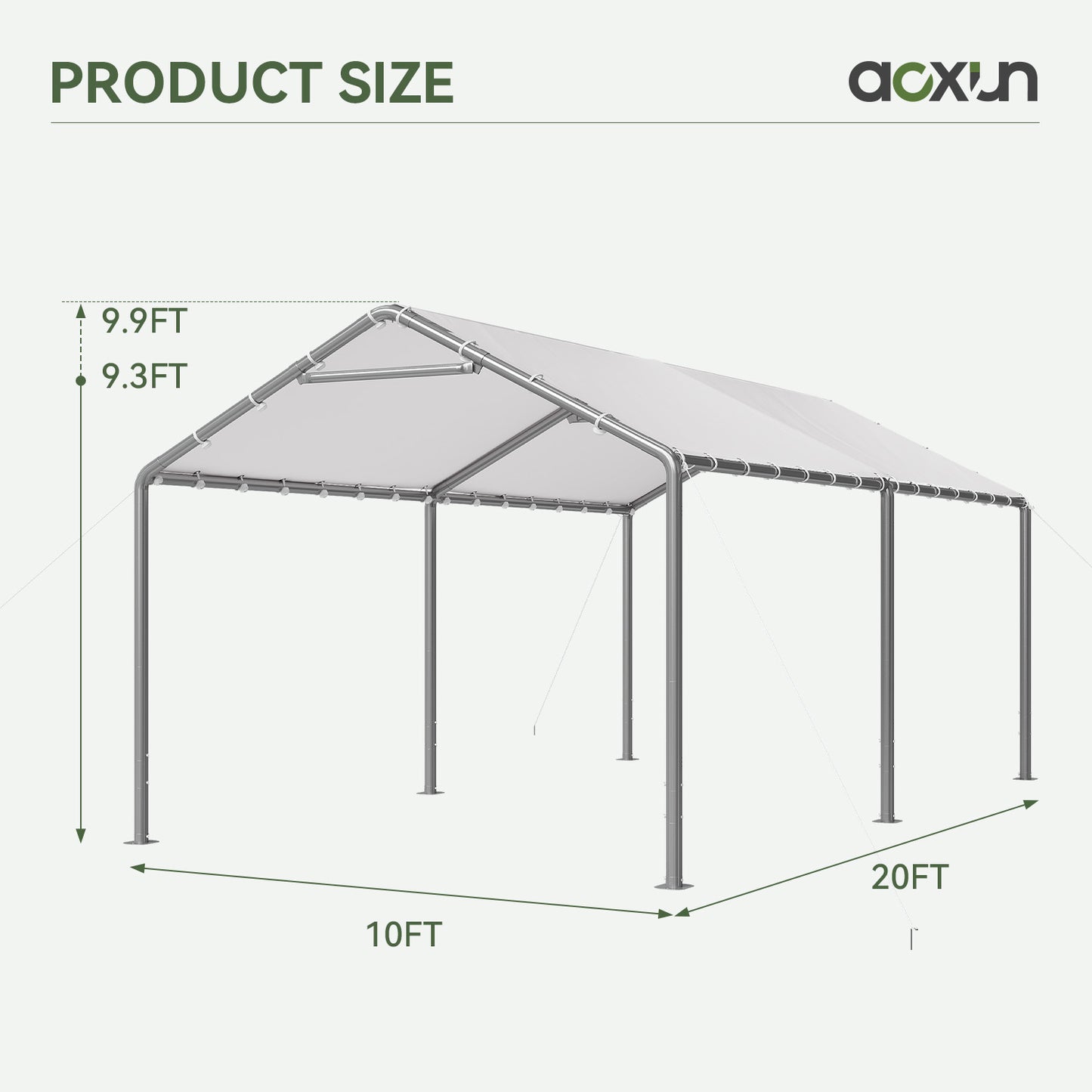 Aoxun 10x20 FT Carport Heavy Duty Car Canopy for Cars, Boats, Trucks, Outdoor Carport Shelter Portable Garage with Reinforced Frame, White