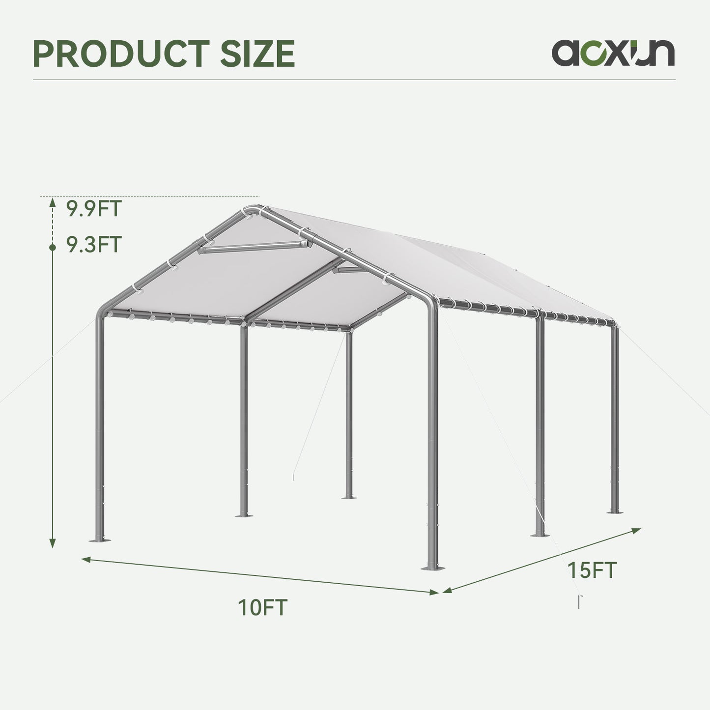 Aoxun 10x15 FT Carport Heavy Duty Car Canopy for Cars, Boats, Trucks, Outdoor Carport Shelter Portable Garage with Reinforced Frame, White