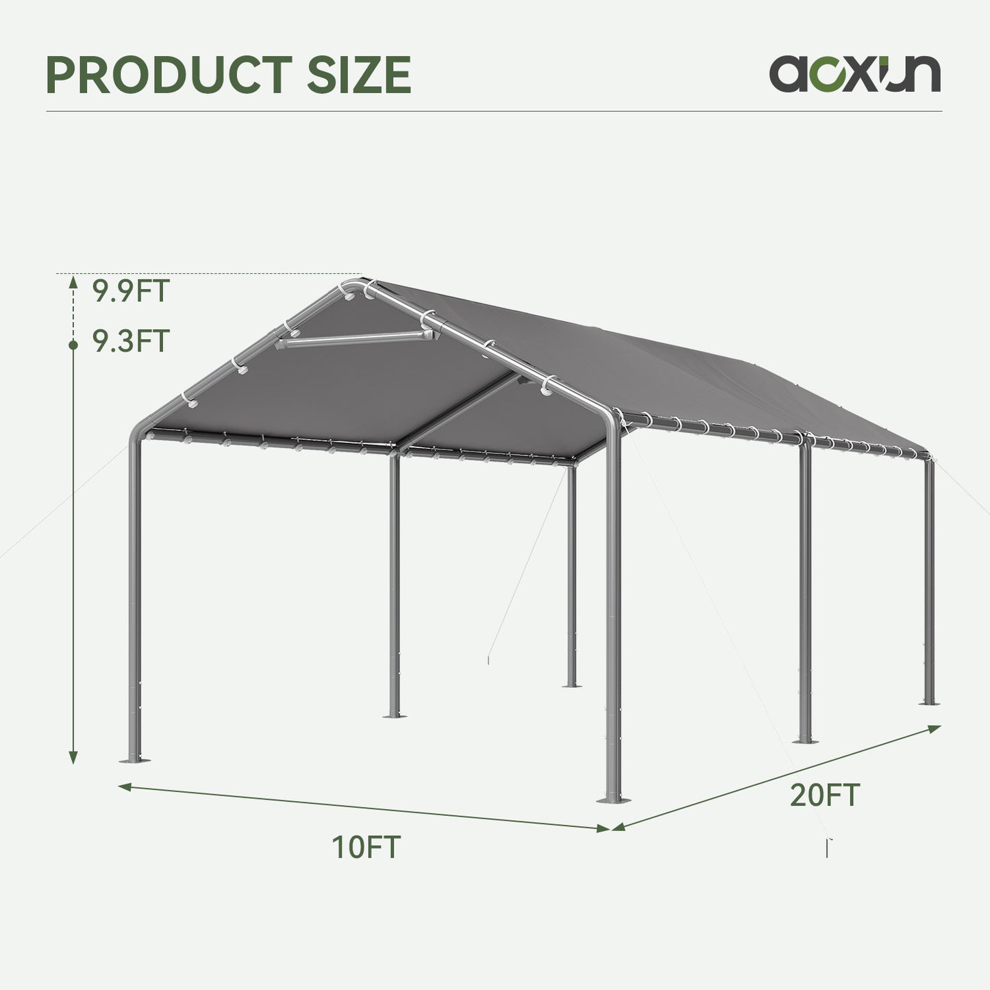 Aoxun 10x20 FT Carport Heavy Duty Car Canopy for Cars, Boats, Trucks, Outdoor Carport Shelter Portable Garage with Reinforced Frame, Gray